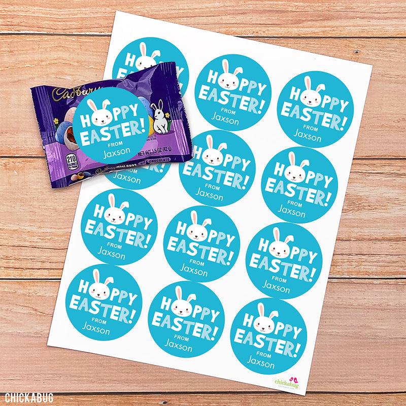 Blue "Hoppy Easter" Bunny Stickers