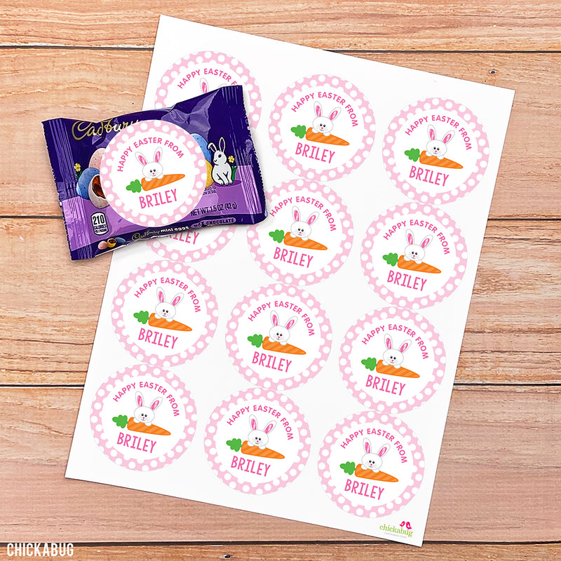 Pink Baby Bunny and Carrot Easter Stickers