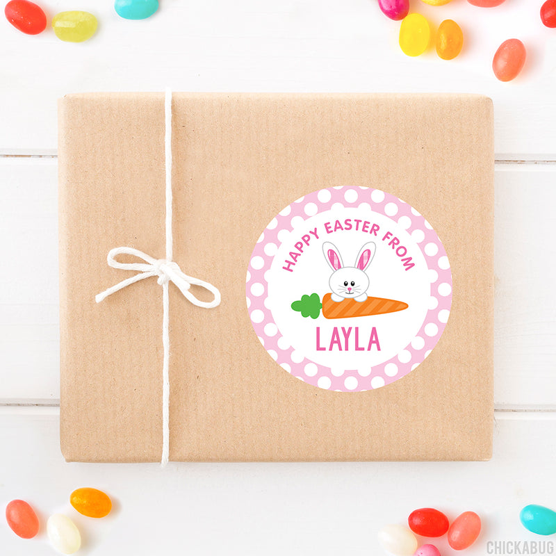Pink Baby Bunny and Carrot Easter Stickers