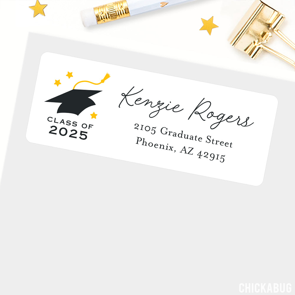 Personalized Script Graduation Cap Return Address Labels – Chickabug for Free Printable Graduation Address Labels