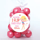 "I Flip Over You" Gymnast Valentine's Day Stickers - Blonde Hair