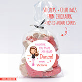 Little Girl Dancer Valentine's Day Stickers - Brown Hair
