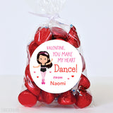 Little Girl Dancer Valentine's Day Stickers - Dark Hair