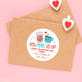 "You Perk Me Up!" Coffee Valentine's Day Stickers