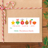 "Peace Love Joy" Ornaments Christmas Gift Labels