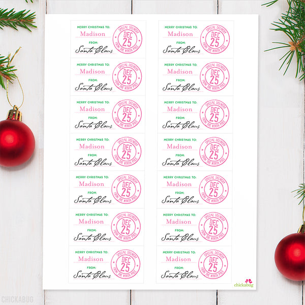 To Child From Santa Christmas Gift Labels - Pink Special Delivery