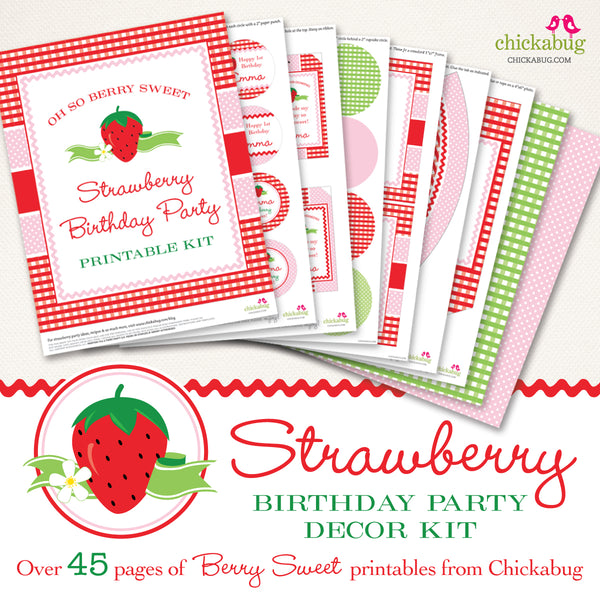 Strawberry Birthday Party Printable Decor Kit (Digital File)