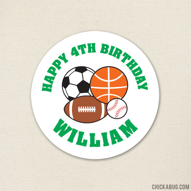 Green Sports Birthday Stickers