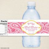 "Well Water" Birthday Party Water Labels - Pink Bandana