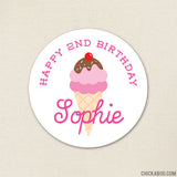 Pink Ice Cream Birthday Stickers