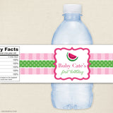 Pink Watermelon Birthday Water Bottle Labels