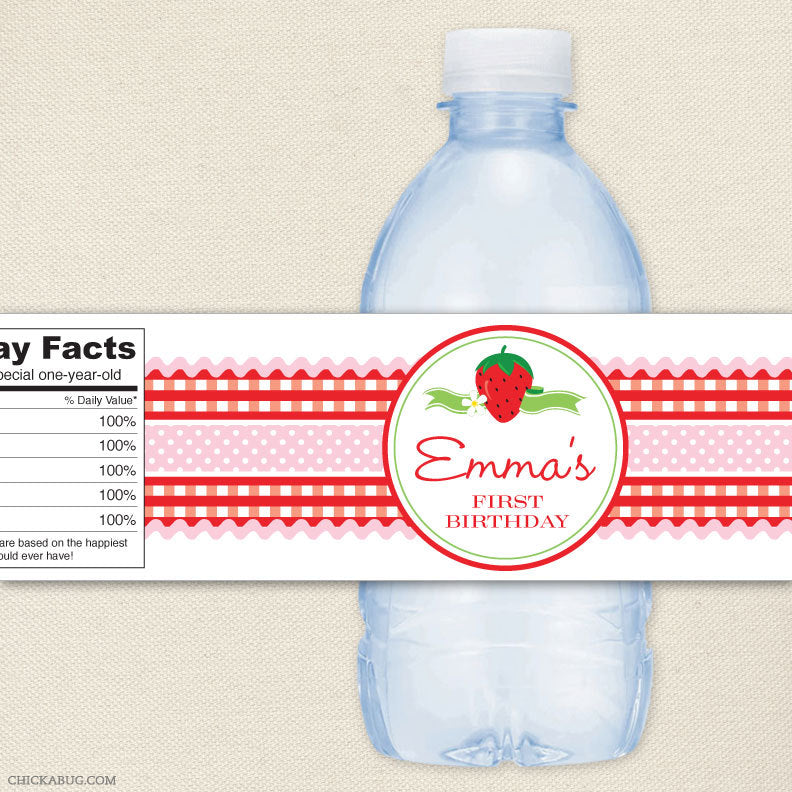 Strawberry Birthday Water Bottle Labels