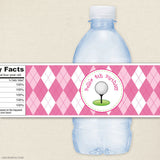 Pink Golf Birthday Party Water Labels