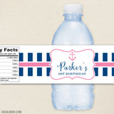 Pink Nautical Birthday Party Water Labels