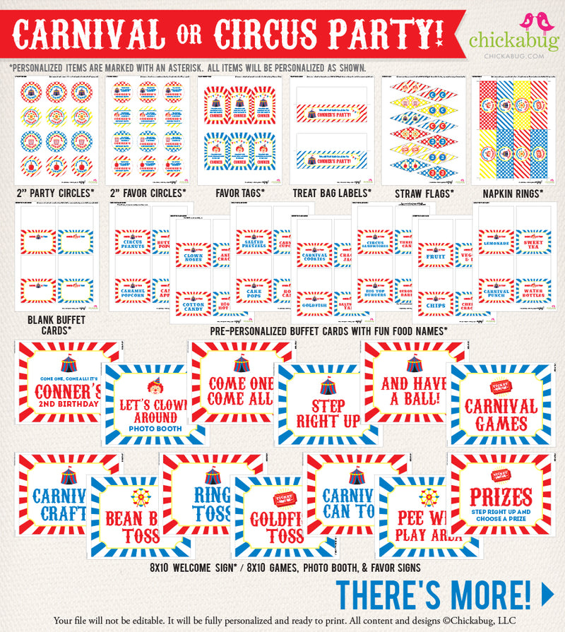 Carnival Birthday Party Printable Decor Kit (Digital File)