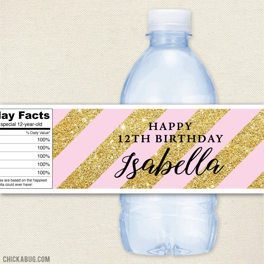 Gold and Pink Birthday Party Water Labels – Chickabug gold-and-pink-birthday-party-water-labels-chickabug