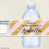 Gold and Pink Birthday Water Bottle Labels