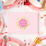 Gold and Pink Birthday Stickers