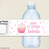 Pink Cupcake Birthday Party Water Labels