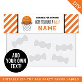 Basketball Party Treat Bag Label (EDITABLE INSTANT DOWNLOAD)