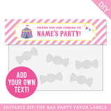 Pink Carnival Treat Bag Labels (EDITABLE INSTANT DOWNLOAD)
