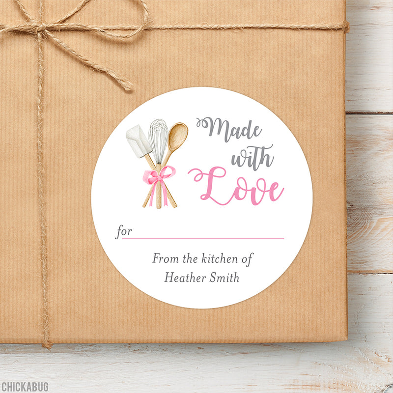 Write-On Pink Kitchen Tools "Made With Love" Homemade Gift Labels