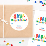 Rainbow "YAY! Happy Birthday!" Gift Labels