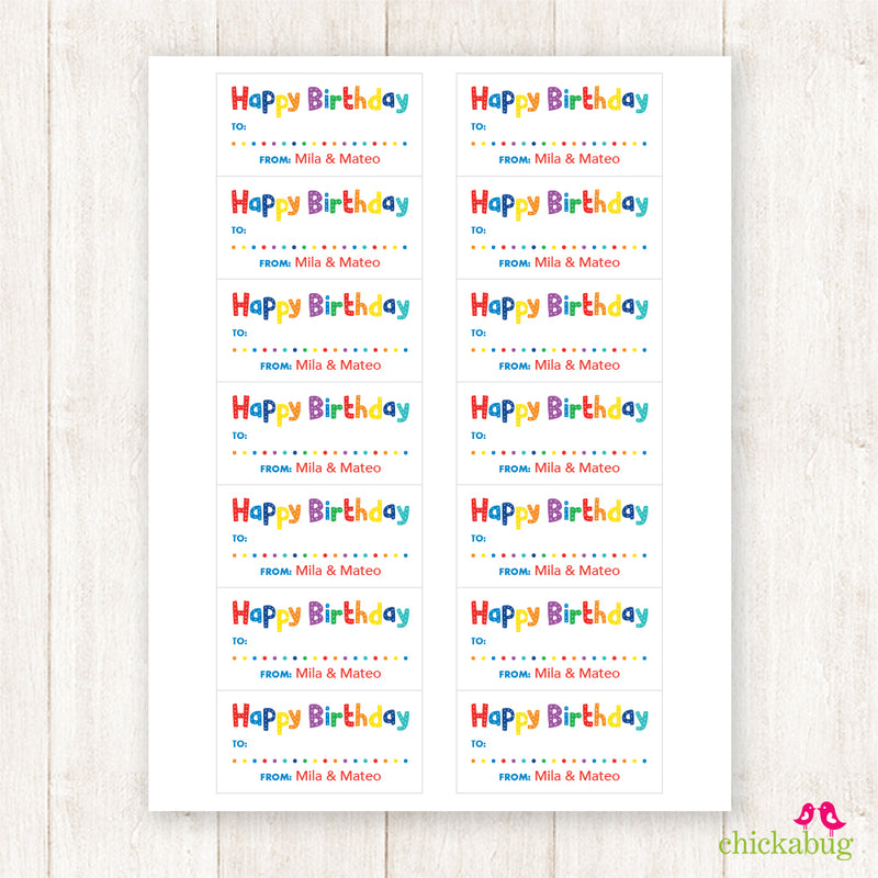 Rainbow Dots Birthday Gift Labels