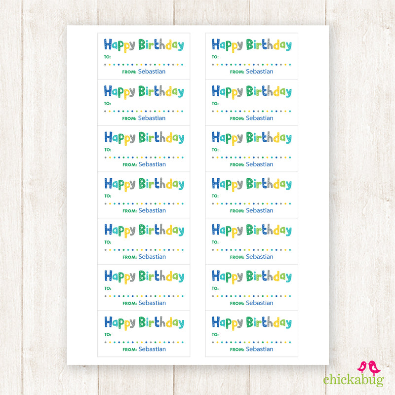 Blue Multi Dots Birthday Gift Labels