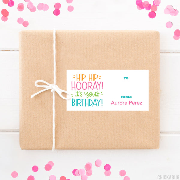 "Hip Hip Hooray!" Pink Birthday Gift Labels