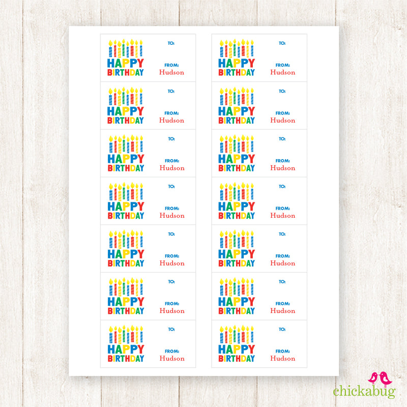 Colorful Candles Birthday Gift Labels