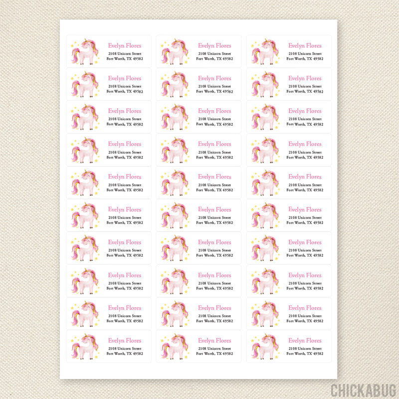 Pink Unicorn Address Labels