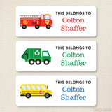 Fire Truck, Garbage Truck & School Bus "This Belongs To" Labels