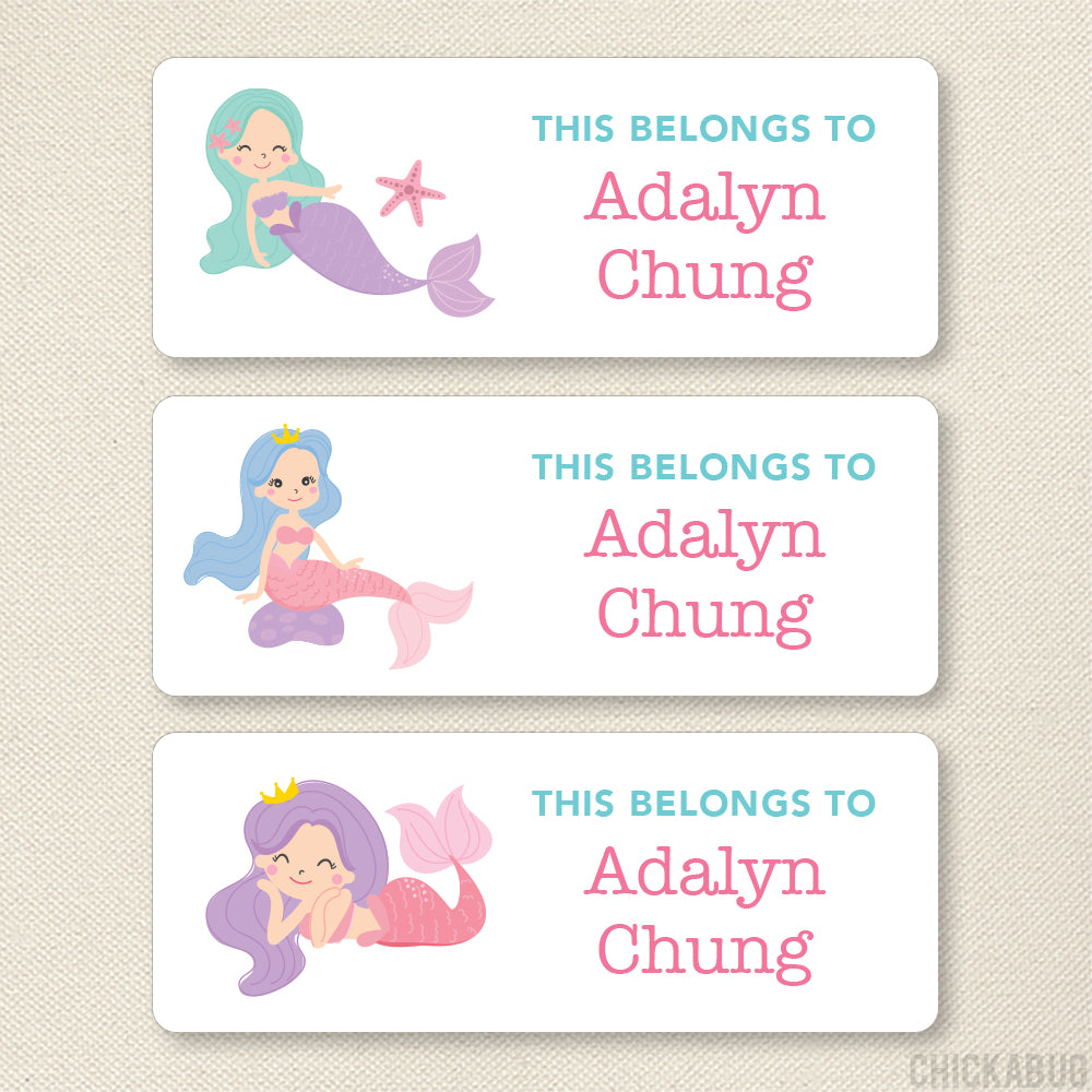 mermaid-personalized-this-belongs-to-labels-chickabug for Free Printable Mermaid Thank You Tags Printable Mermaid Personalized