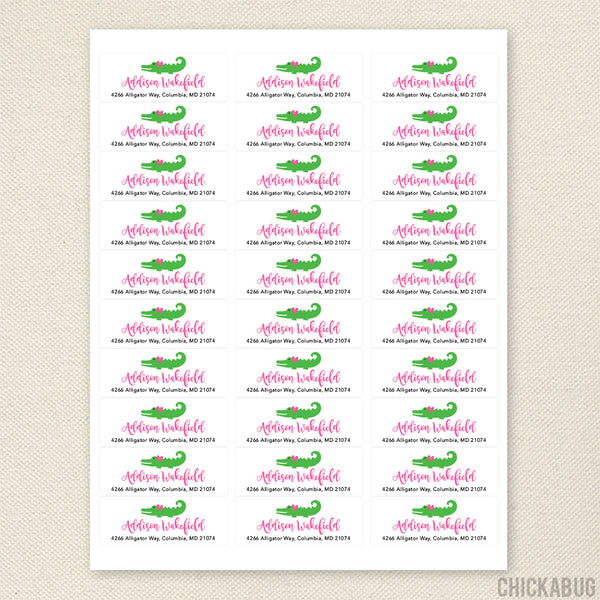 Pink Alligator Address Labels