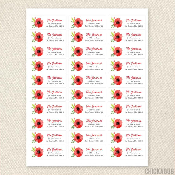 Red Poppy Address Labels