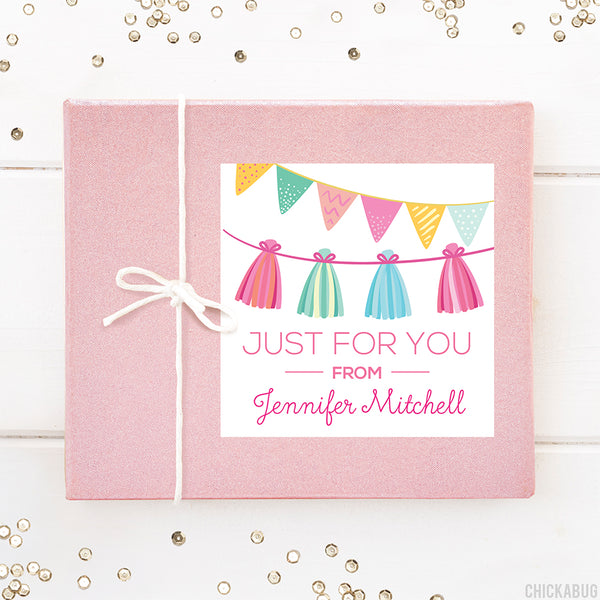 Pink Party Garland Gift Labels