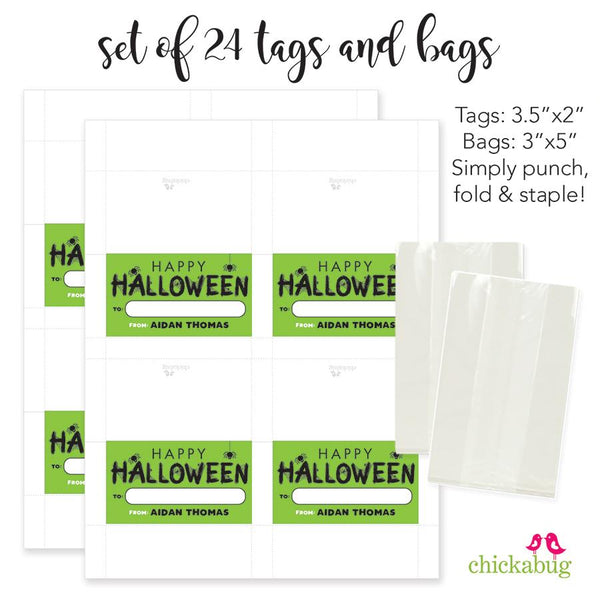 Spiders "Happy Halloween" Paper Tags and Bags