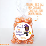Pretty Witch "Trick or Treat" Halloween Stickers - African-American