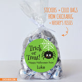 Trick or Treat Spider Halloween Stickers (Green)