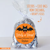 Trick or Treat Bat Halloween Stickers (Orange)