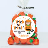 "Trick or Treat" Girl Halloween Stickers - Brown Hair
