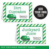 Garbage Truck Party Table Tent Cards (EDITABLE INSTANT DOWNLOAD)