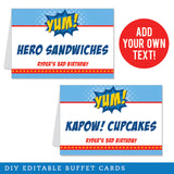 Superhero Party Table Tent Cards (EDITABLE INSTANT DOWNLOAD)