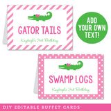 Pink Alligator Party Table Tent Cards (EDITABLE INSTANT DOWNLOAD)