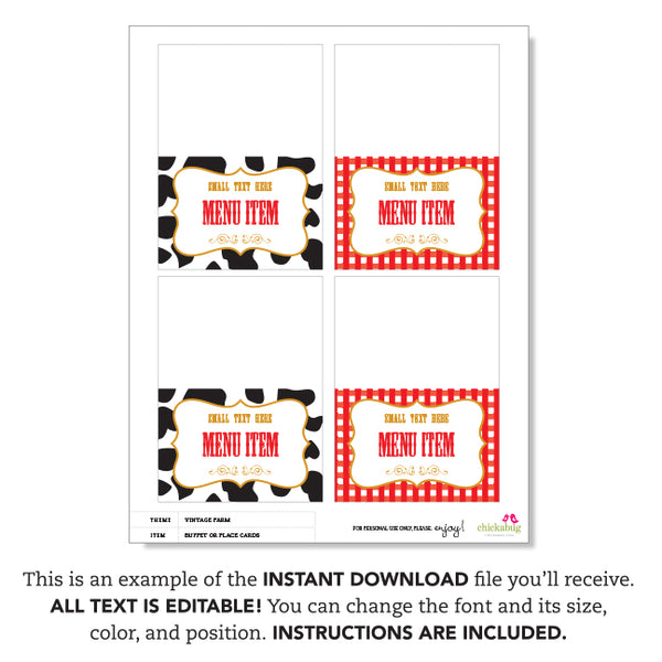 Farm Party Table Tent Cards (EDITABLE INSTANT DOWNLOAD)