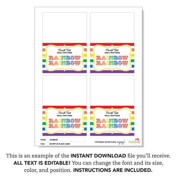 Rainbow Party Table Tent Cards (EDITABLE INSTANT DOWNLOAD)