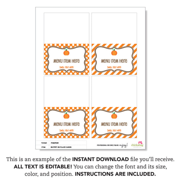 Pumpkin Party Table Tent Cards (EDITABLE INSTANT DOWNLOAD)