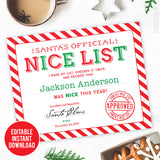 Editable Santa's Nice List Certificate (INSTANT DOWNLOAD)