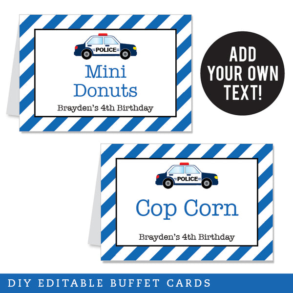 Police Party Table Tent Cards (EDITABLE INSTANT DOWNLOAD)